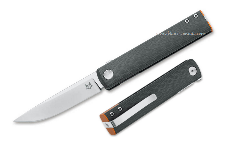 Fox Chnops Flipper Folding Knife, M390, Carbon Fiber w/Orange Spacer, 01FX951