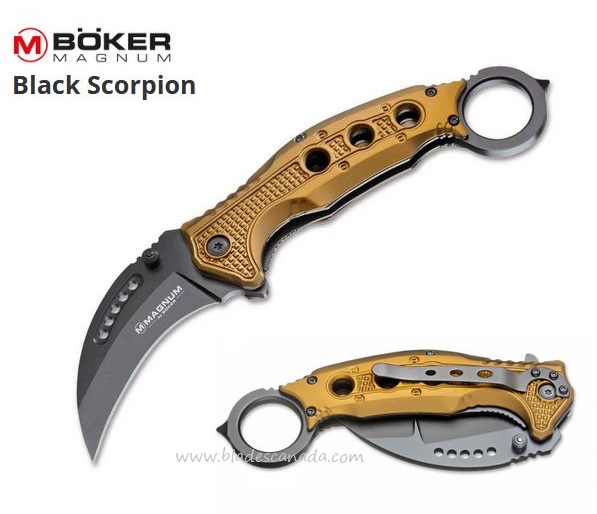 Boker Magnum Black Scorpion Flipper Folding Knife, Aluminum Handle, 01MB713
