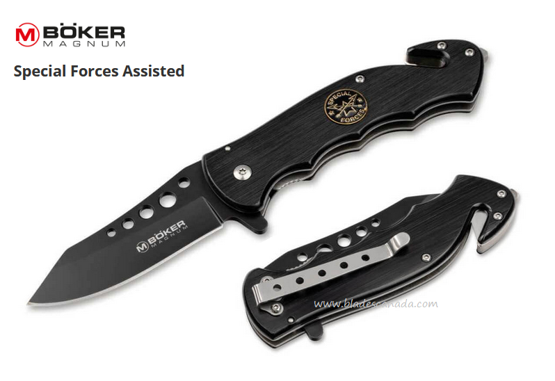 Boker Magnum Special Forces Flipper Folding Knife, Assisted Opening, Aluminum Black, 01MB858