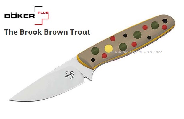 Boker Plus The Brook Brown Trout Fixed Blade Knife, VG10, G10, Kydex Sheath, 02BO067