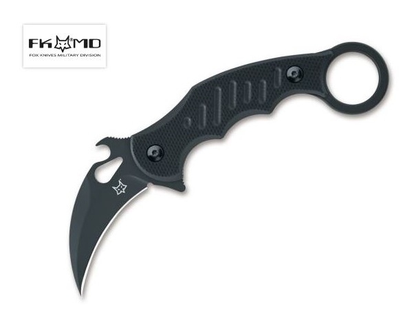 Fox Italy Karambit Fixed Blade Knife, N690, G10 Black, Kydex Sheath, FX-598