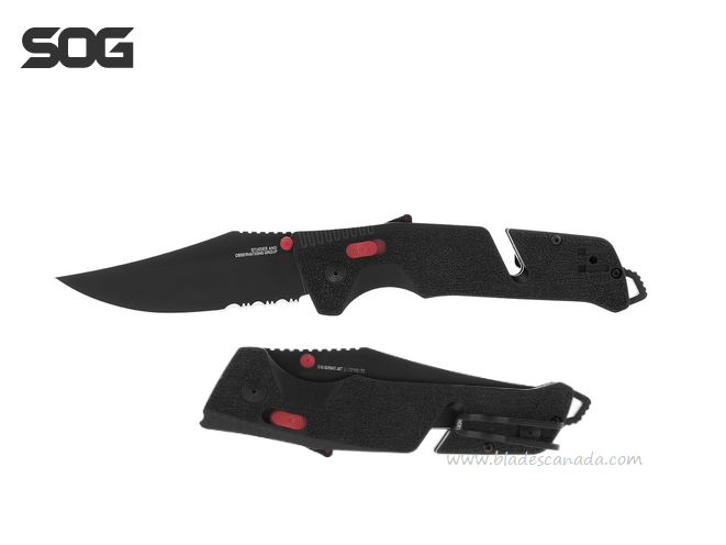 SOG Trident AT Folding Knife, Assisted Opening, D2 Black Serrated, GRN Black, 11-12-02-41