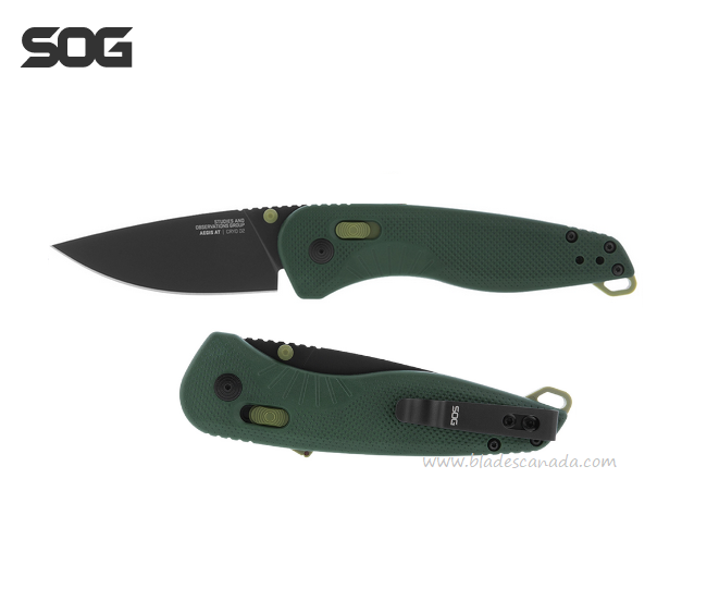 SOG Aegis AT Folding Knife, Assisted Opening, D2 Black, GRN Forest/Moss, 11-41-04-41
