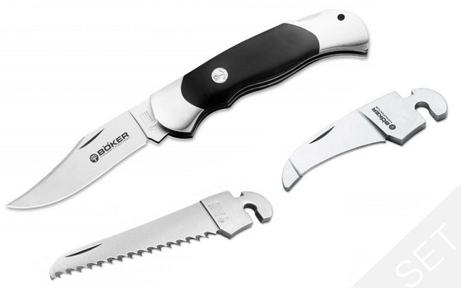 Boker Optima Set II Folding Knife, 440C, Black Handle, Nylon Sheath, B-113109