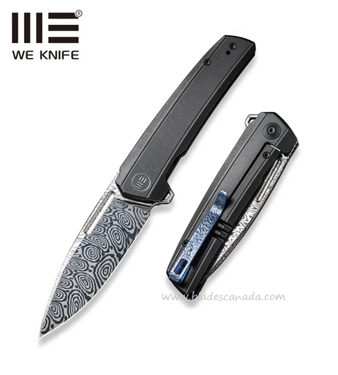WE Knife Speedster Flipper Framelock Knife, Damasteel, Titanium Black, 21021B-DS1