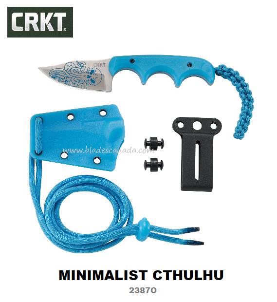 CRKT Minimalist Bowie Cthulhu Fixed Blade Neck Knife, Glow-In-The-Dark GRN Blue, CRKT2387O