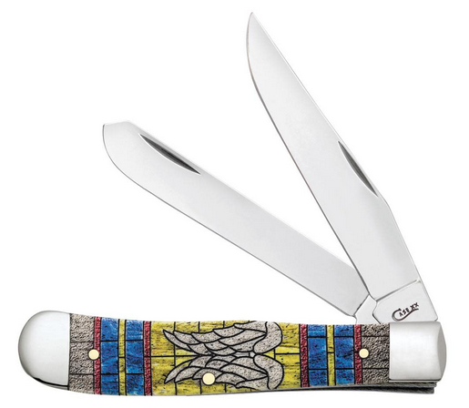 Case Trapper Slipjoint Folding Knife, Stainless Steel, Stained Glass Angel Wings Natural Bone, 38714