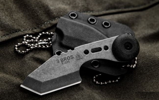 TOPS 3 Bros Fixed Blade Neck Knife, 1095 Tanto, Micarta Black, Kydex Sheath