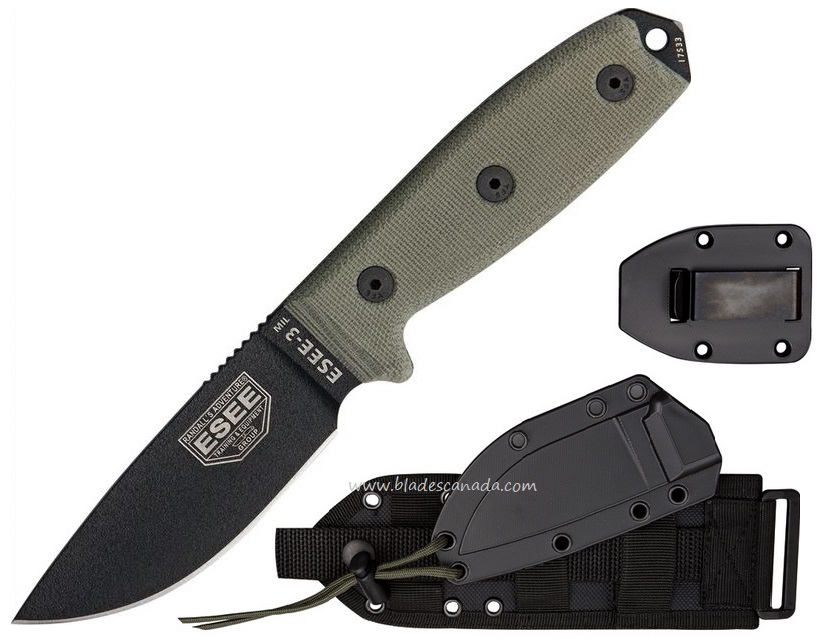 ESEE 3MIL-PB Fixed Blade Knife, 1095 Carbon, Micarta, MOLLE Sheath