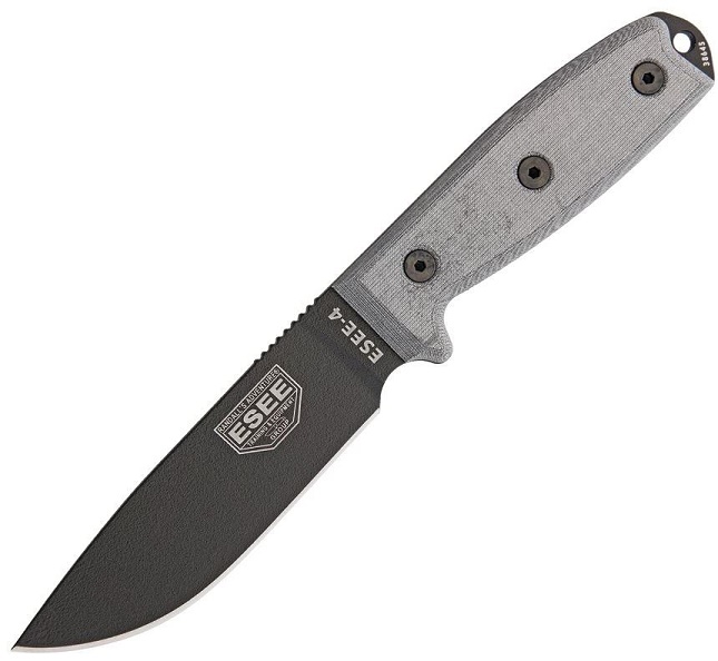 ESEE 4P-MB-B Fixed Blade Knife, 1095 Carbon, Micarta, Black Sheath w/MOLLE