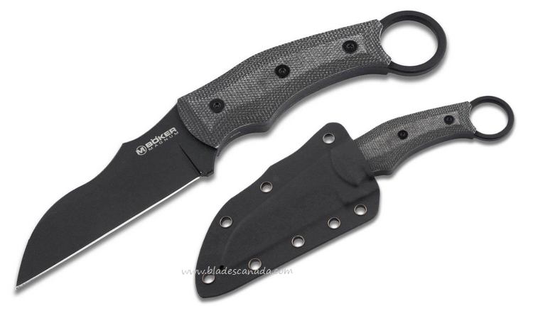 Boker Magnum Straight Karambit Fixed Blade Knife, Black Blade, Micarta Black, 02RY700