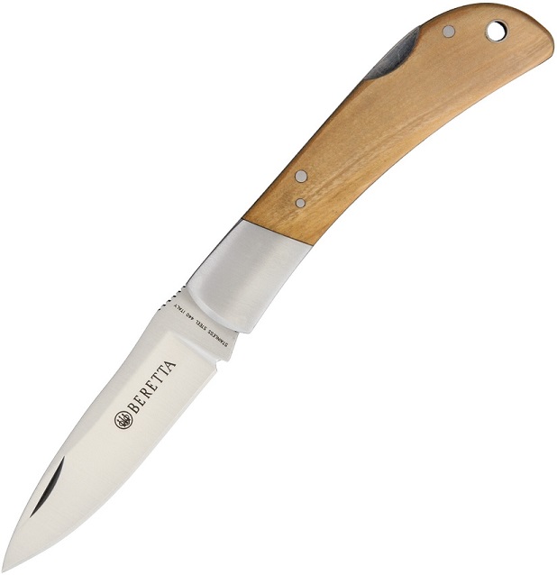 Beretta Multi-Use Folding Hunting Knife, 440 Stainless, Olive Wood, BE125IOL