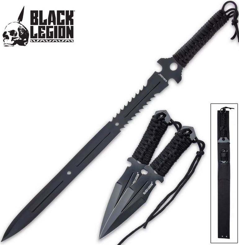 UC Black Legion Fantasy Ninja Sword and Kunai Set, Nylon Shoulder Sheath, BK5548