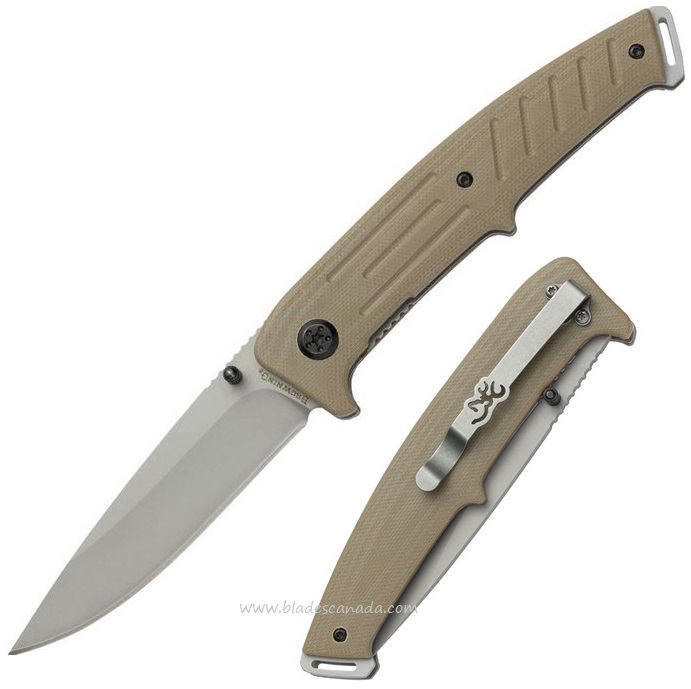 Browning Knives Linerlock Folding Knife, Tan G10, BR0167