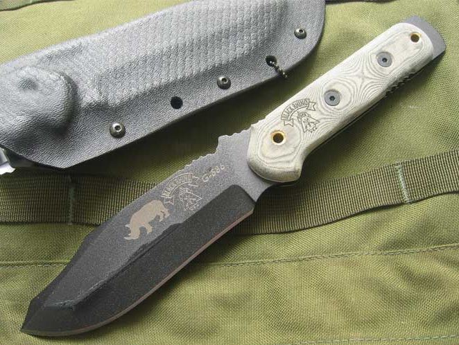 TOPS Black Rhino Fixed Blade Knife, 1095 Carbon, Micarta, Kydex Sheath, BRM101