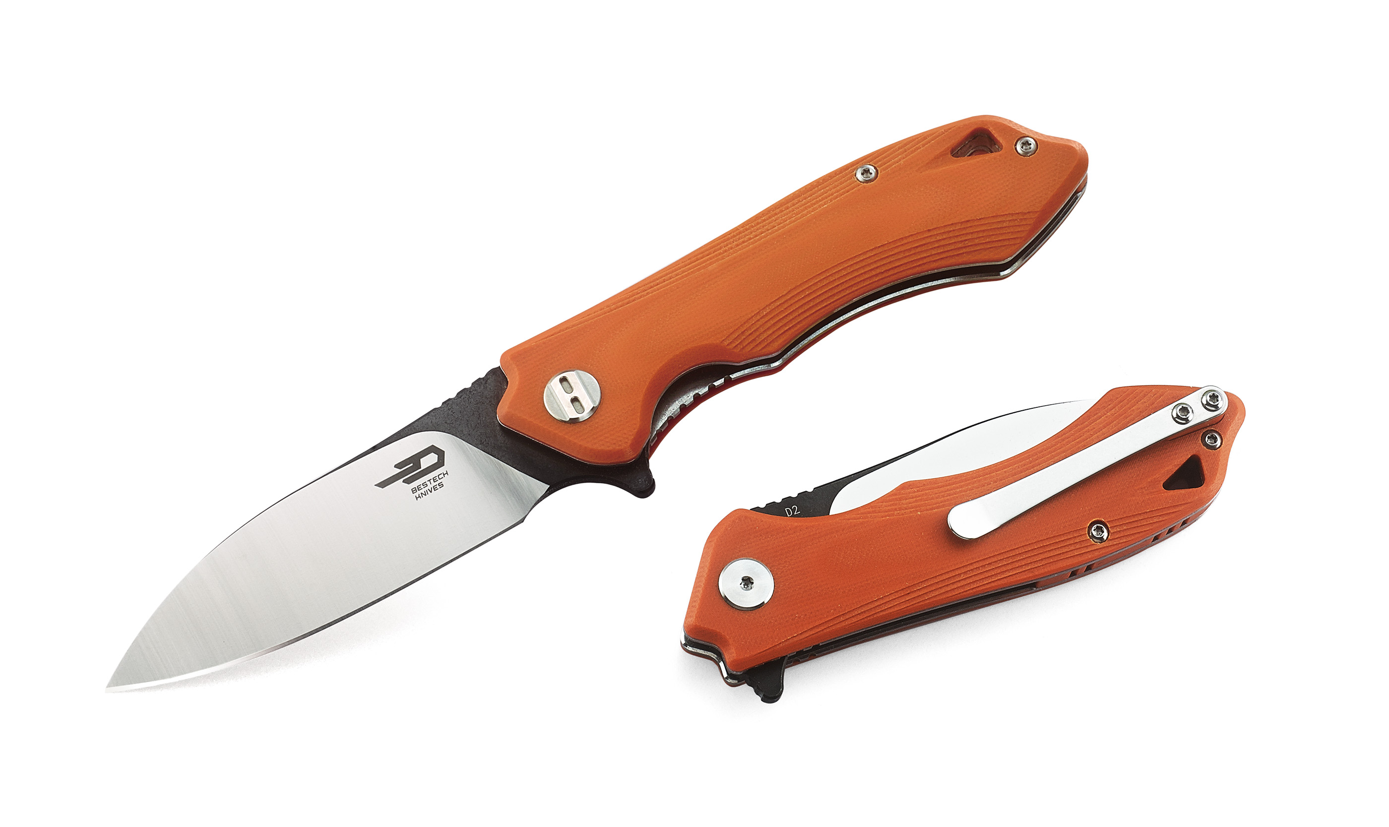 Bestech Beluga Flipper Folding Knife, D2 Two-Tone, G10 Orange, BG11E-1