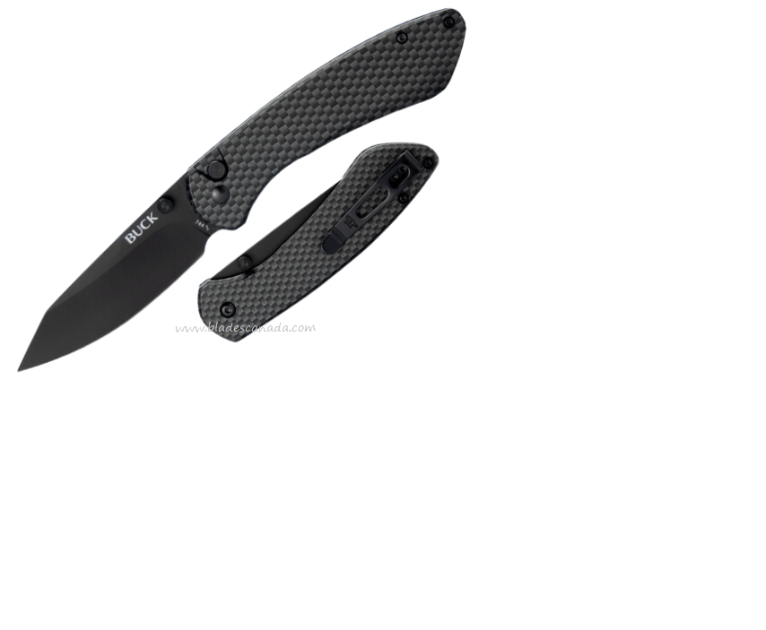 Buck 744 Sovereign Button Lock Folding Knife, Black Blade, Stainless w/Carbon Fiber Print, 0744CFS