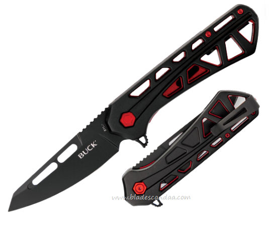 Buck 811 Trace Ops Folding Knife, Black Tanto Blade, Aluminum Black/Red, 0811BKS