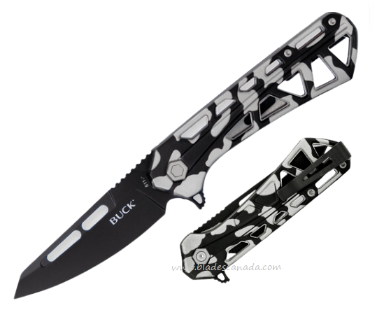 Buck 811 Trace Ops Flipper Folding Knife, Black Tanto Blade, Aluminum Black/White, 0811CMS