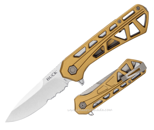 Buck 812 Trace Flipper Folding Knife, Partially Serrated Blade, Aluminum Bronze, 0812BRX