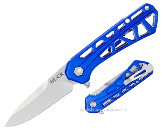 Buck 814 Small Trace Flipper Folding Knife, Drop Point Blade, Aluminum Blue, 0814BLS