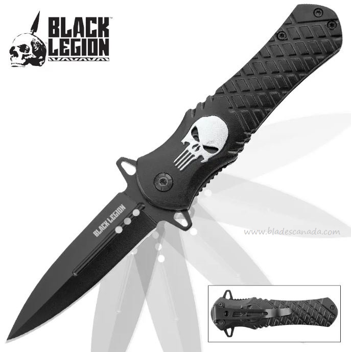 Black Legion Punisher Flipper Folding Knife, Assisted Opening, BV415