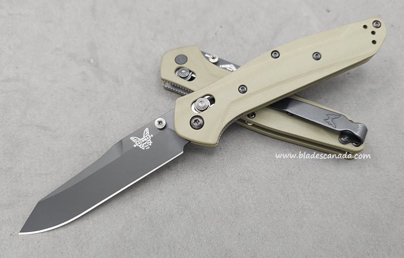 Benchmade 940 Osborne Customized Folding Knife, Black S90V, OD Green G10, OD Green Thumbstud & Standoffs, 940CU6