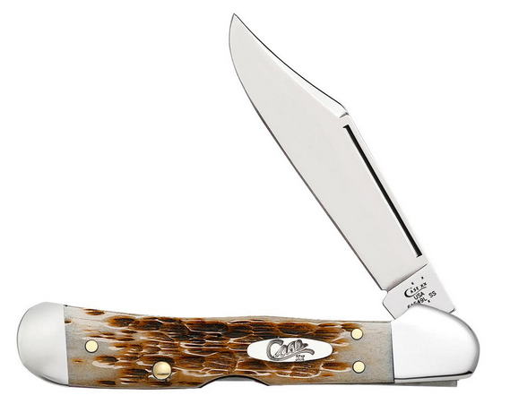 Case Mini Copperlock Folding Knife, Stainless Steel, Bone Amber Peach Seed Jig, 00133