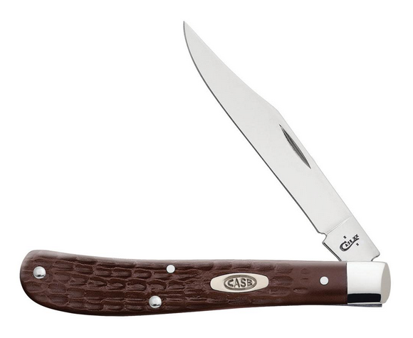 Case Slimline Trapper Slipjoint Folding Knife, Stainless, Synthetic Brown Jig, 00135