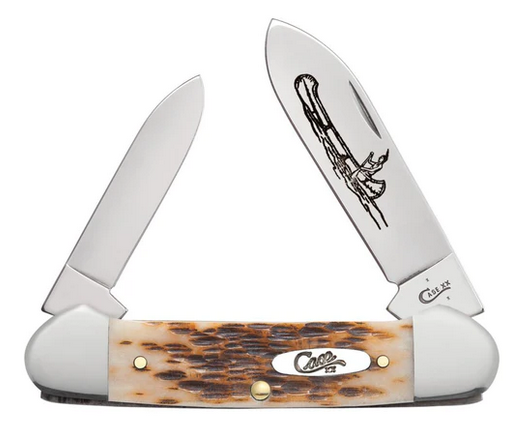 Case Canoe Slipjoint Folding Knife, Carbon Steel, Amber Bone Peach Seed Jig, 00263