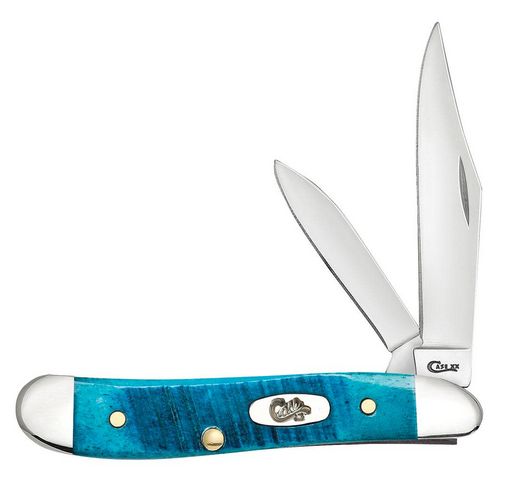 Case Peanut Slipjoint Folding Knife, Stainless, Jig Caribbean Blue Bone, 25596
