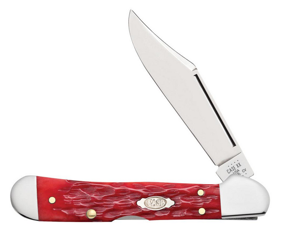 Case Mini CopperLock Backlock Slipjoint Folding Knife, Carbon Steel, Peach Seed Jig Dark Red Bone, 31954