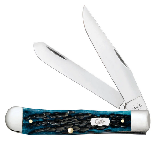Case Trapper Slipjoint Folding Knife, Stainless, Peach Seed Jig Mediterranean Blue Bone, 51850