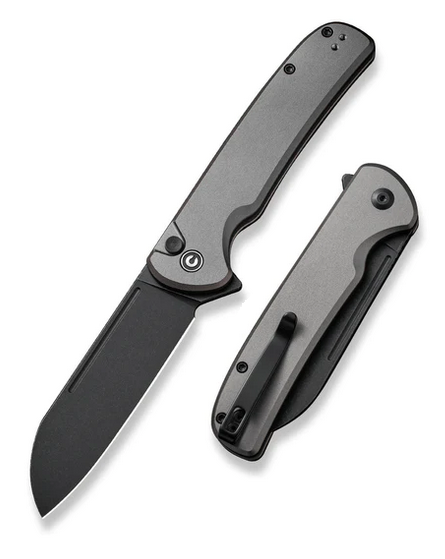 CIVIVI Knife Chevalier II Flipper Button Lock Knife, 14C28N Black, Aluminum Grey/Black, C20022B-3