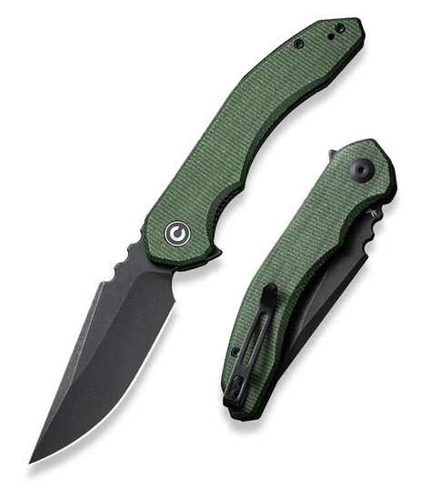CIVIVI Bluetick Flipper Folding Knife, 14C28N Black, Micarta Green, C23050-3