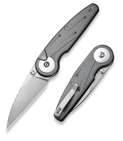 CIVIVI Starflare Button Lock Folding Knife, Nitro-V Satin, Aluminum Gray, 23052-2