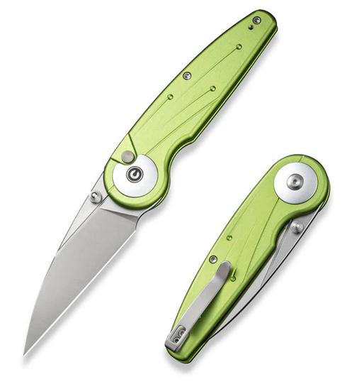 CIVIVI Starflare Button Lock Knife, NItro-V Satin, Aluminum Lime Green, 23052-3