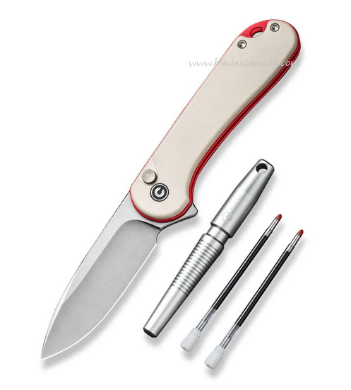 CIVIVI StellarQuill Pen & Elementum Button Lock Knife Combo, Nitro-V, G10 Ivory, 23049