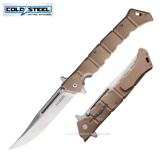 Cold Steel Large Luzon Flipper Folding Knife, Satin Blade, GFN Desert Tan, 20NQXDTST