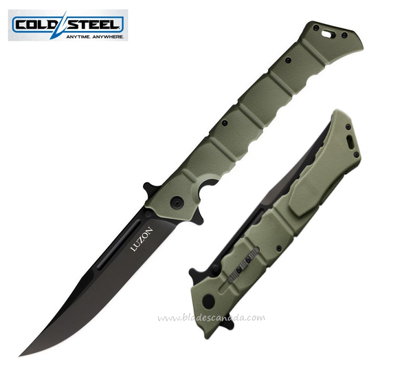Cold Steel Large Luzon Flipper Folding Knife, Black Blade, GFN OD, 20NQXODBK