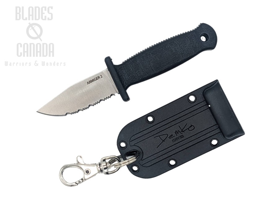 Demko Armiger 2 Fixed Blade Knife, 4034SS Clip Point Serrated, w/Keychain, 096520