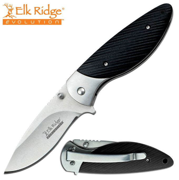 Elk Ridge Knives Evolution Linerlock Flipper Folding Knife, Black G10, ERA957BK
