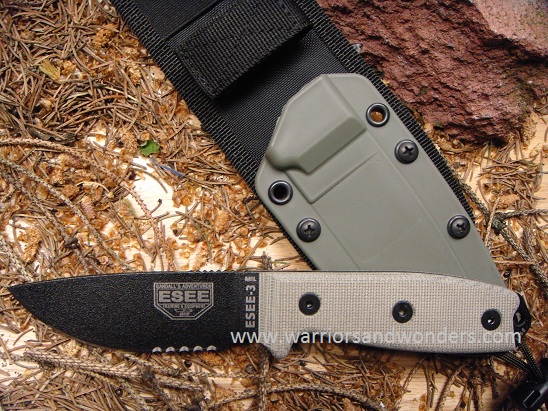 ESEE 3MIL-S Fixed Blade Knife, 1095 Carbon, Micarta, OD Nylon Sheath w/MOLLE