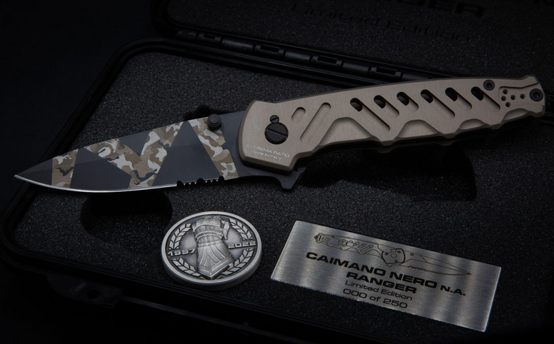 Extrema Ratio Nero N.A. Ranger XXV Folding Knife, Anniversarium Ltd Edition, N690 Burnishing Geotech Camo, Aluminum Handle