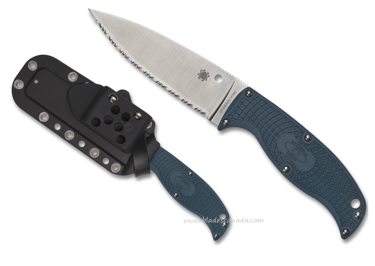 Spyderco Enuff 2 Fixed Blade Knife, K390 Serrated, FRN Blue, FB31SBL2K390
