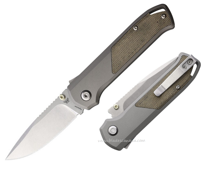 Flytanium Arcade Shark Lock Folding Knife, S35VN SW, Aluminum Gray/Micarta Green, FLY1255