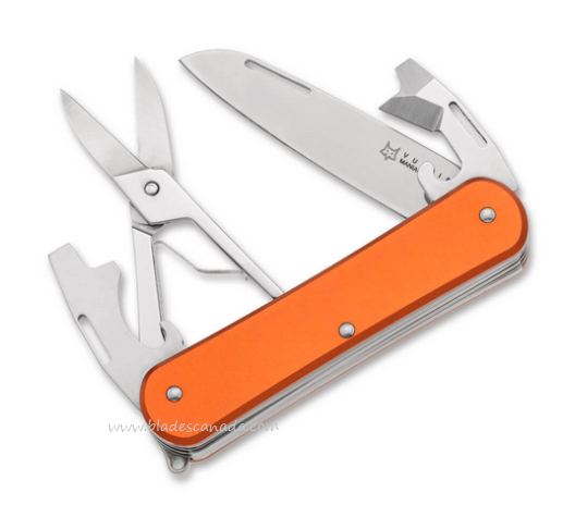 Fox Italy Vulpis Slipjoint Multitool Knife, N690, Aluminum Orange, VP130-F4 OR