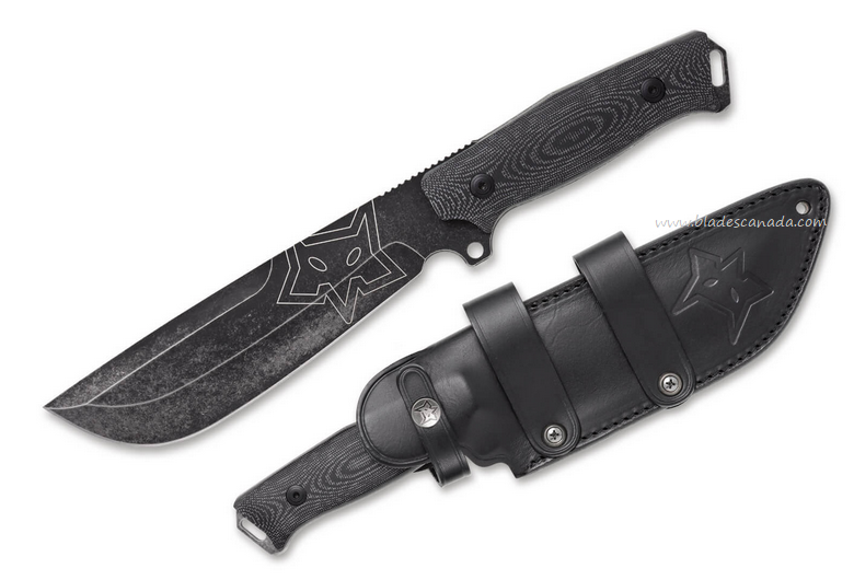 Fox Italy Native Fixed Blade Knife, D2 Black, Micarta Black, Leather Sheath, FX-611