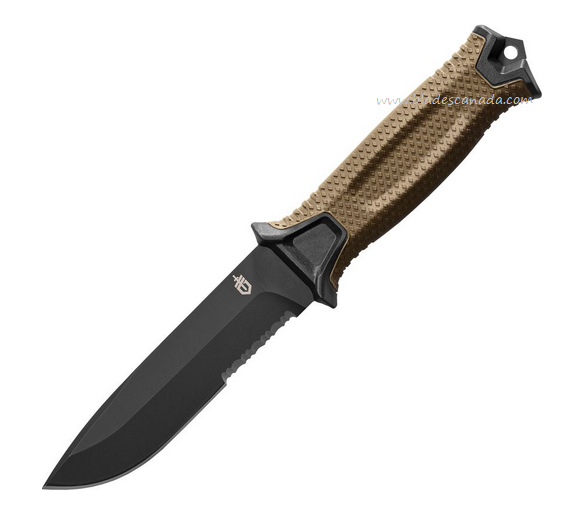 Gerber Strongarm Fixed Blade Knife, Stainless Black Serrated Blade, GFN Coyote Tan, G1059