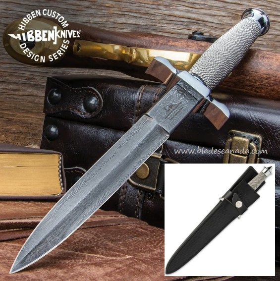 United Gil Hibben Silver Shadow Fixed Blade Knife, Damascus, GH441D